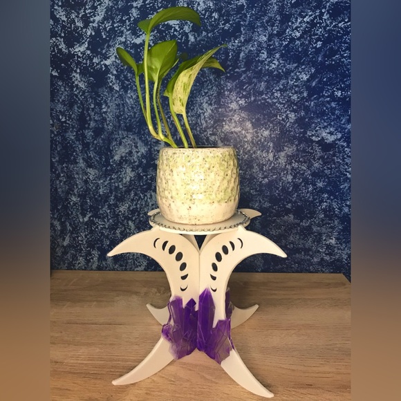 Handmade Display/ Plant Stand with Moon Phase and Crystal Design - Picture 1 of 8
